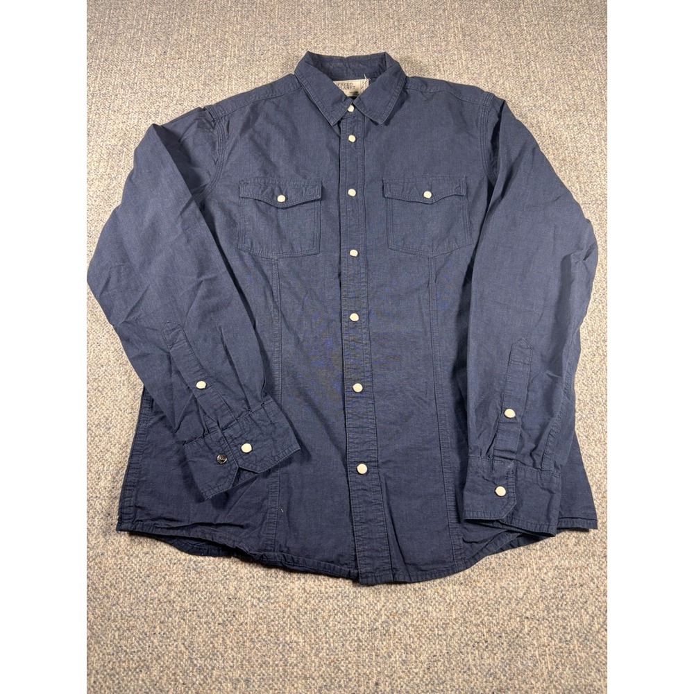 Free Planet Shirt Blue Button Up Long Sleeve‎ Outdoor Camp Pockets Men M